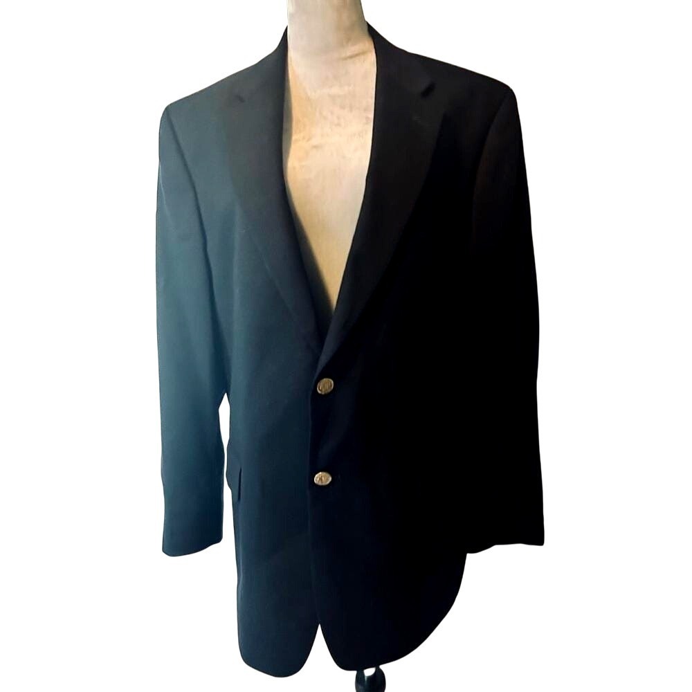 Club Room Mens Navy Blue 100% Pure Wool Navy 2 Button Blazer Sport Coat Gold‎